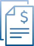A blue icon of a document with a dollar sign on it