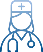 A blue icon of a nurse with a stethoscope